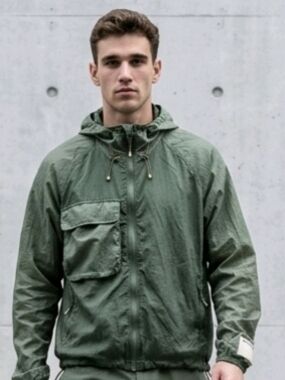 Reese Cooper Olive Green Hooded Windbreaker